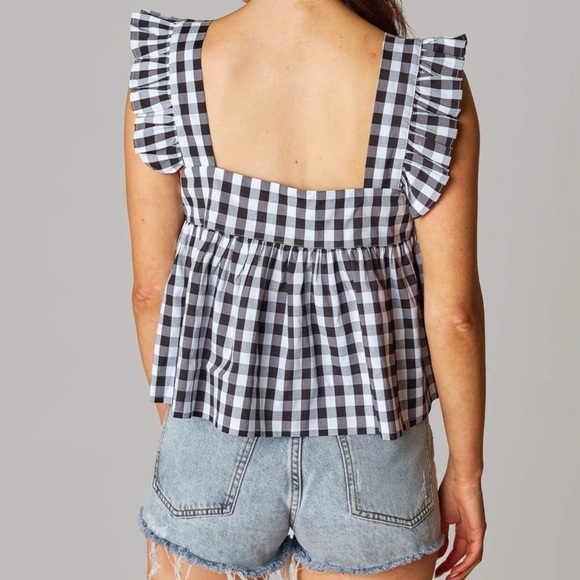 Buddy Love Kyle Ruffle Swing cropped Tank Black Checkered plaid size M NWT - Picture 4 of 12